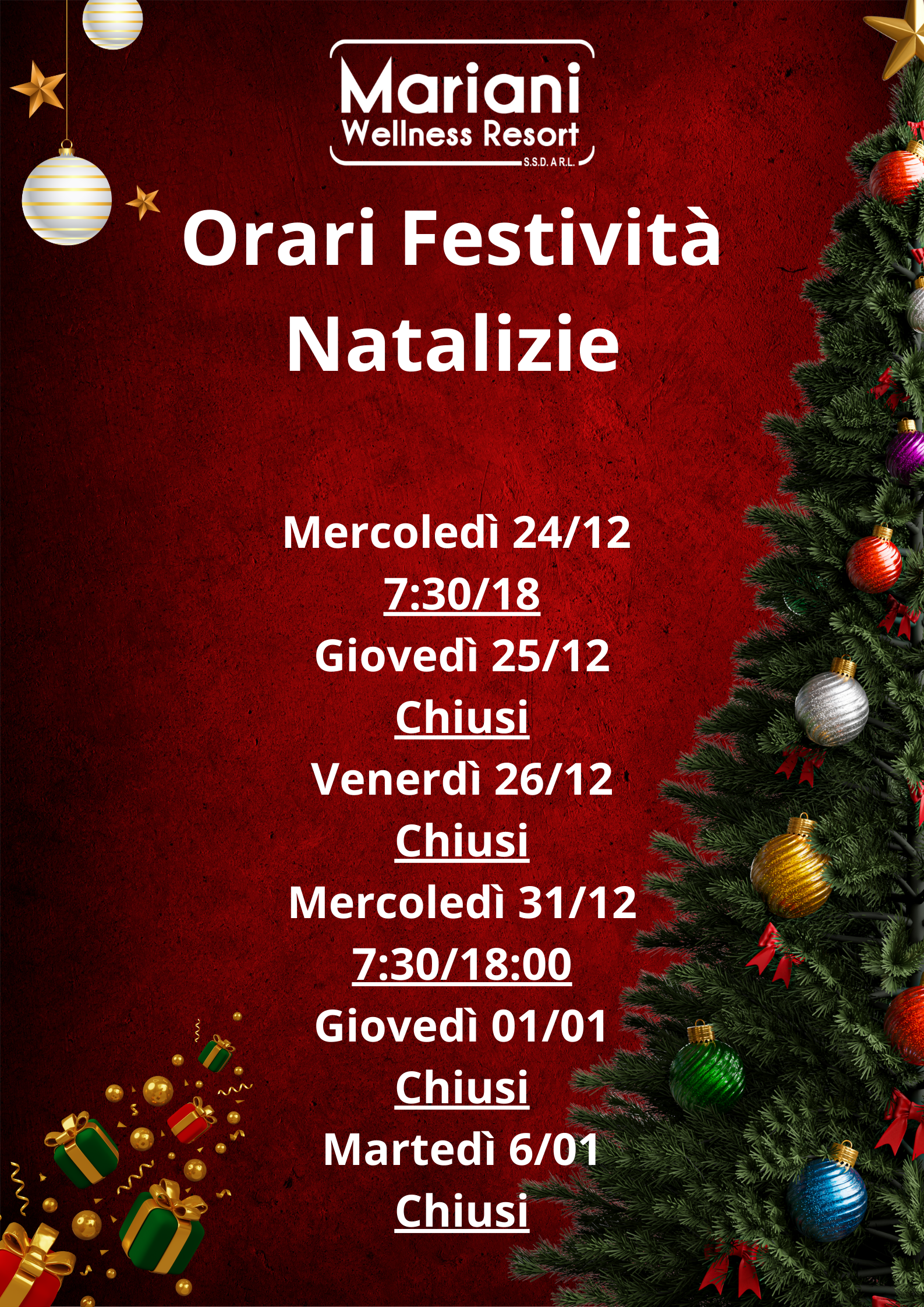 orari festività e chiusure